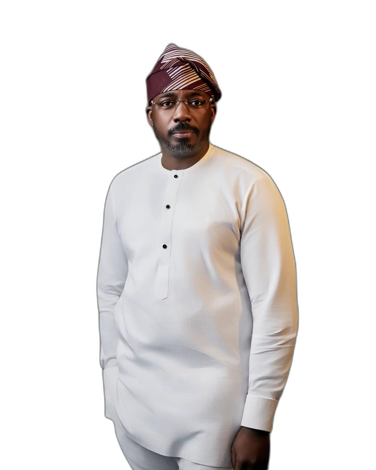 Lanre Farinloye in traditional white attire